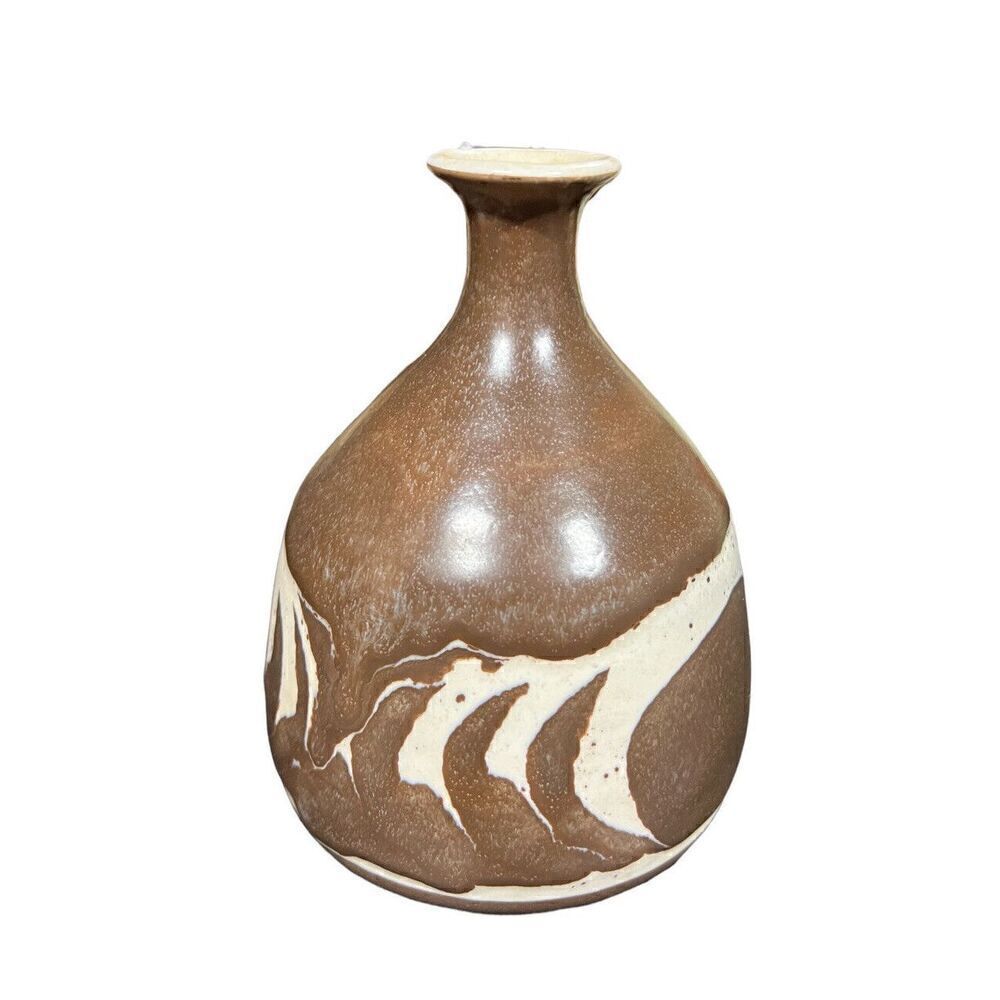 Vintage Aviemore Art Pottery Brown with Geometric Design Vase Scotland MCM